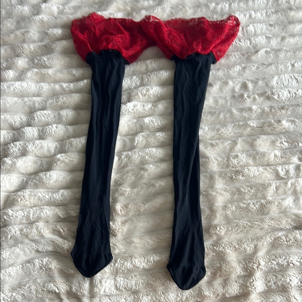 Wolford Red and Black Lace Top Stockings